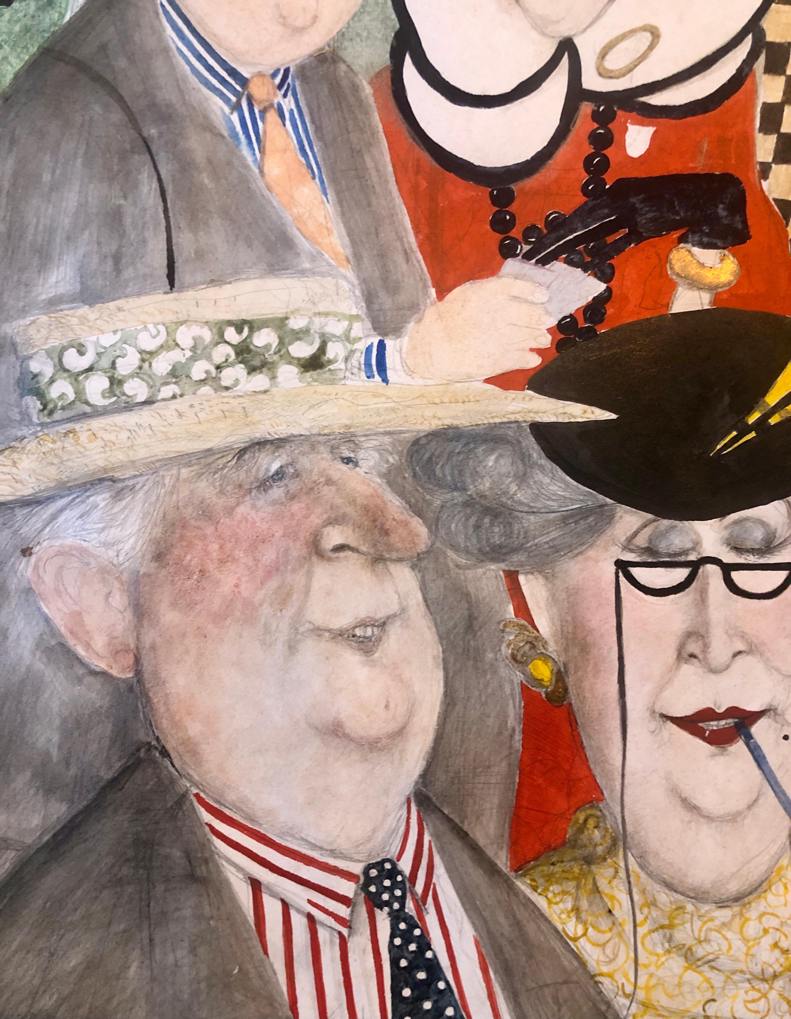 Rara Pintura Original Británica Grande de Acuarela de Arte Ilustrado 