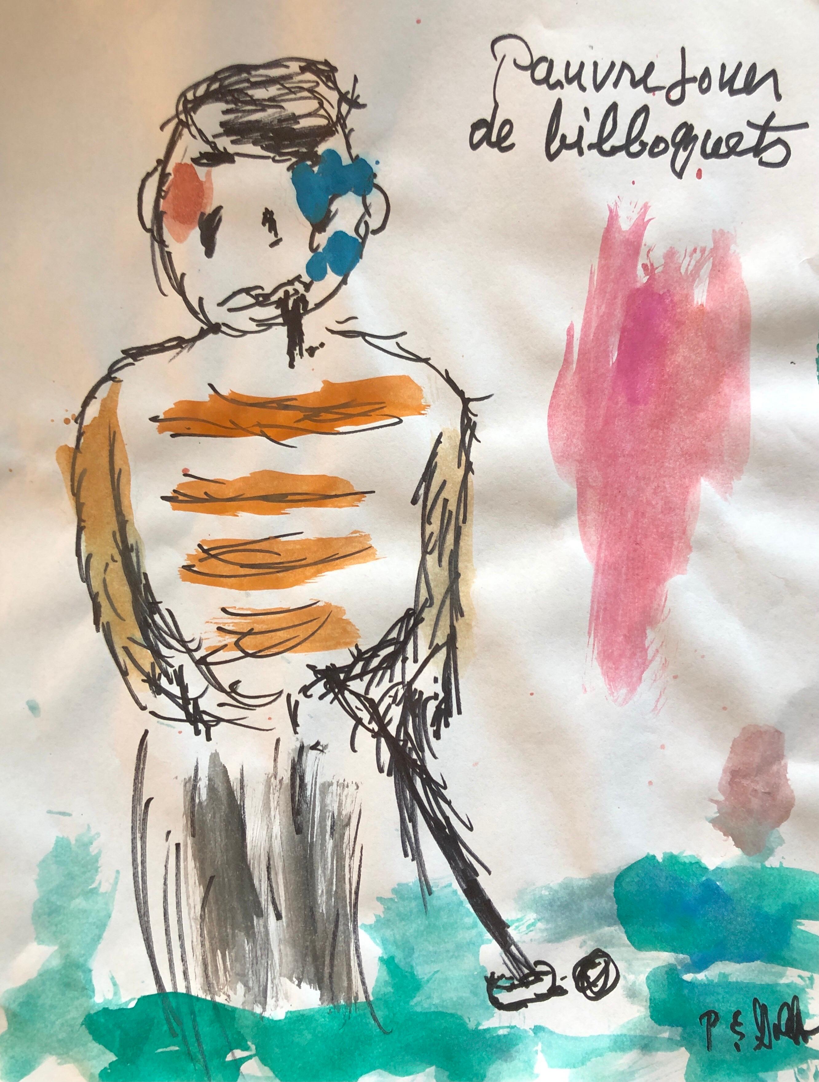 Modernistisches Aquarellgemälde der Moderne, Peter Goldman, amerikanischer Filmemacher, Neo- Expressionismus