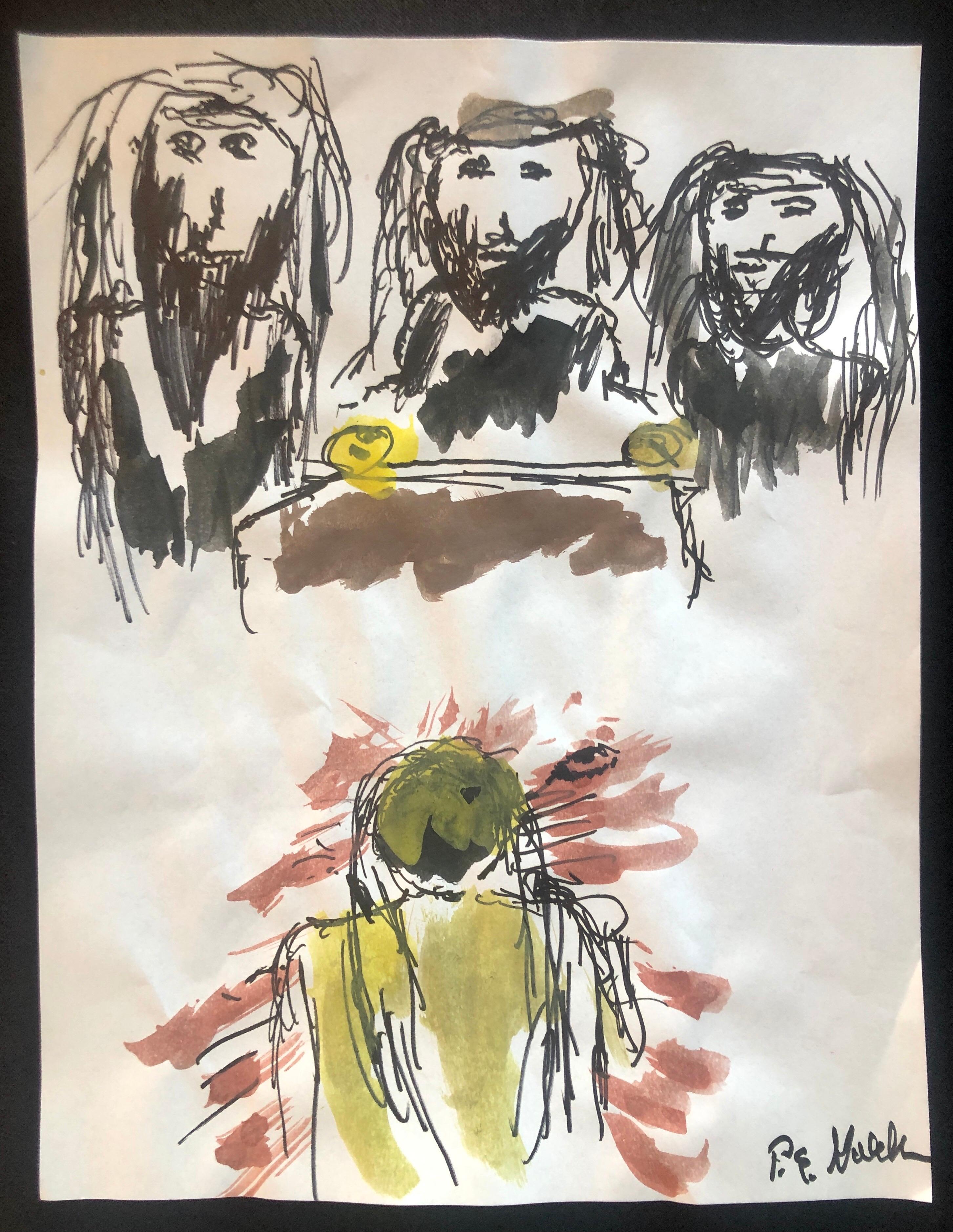 Modernistisches Aquarellgemälde, Peter Goldman Judaica, Filmemacher, Neo- Expressionismus