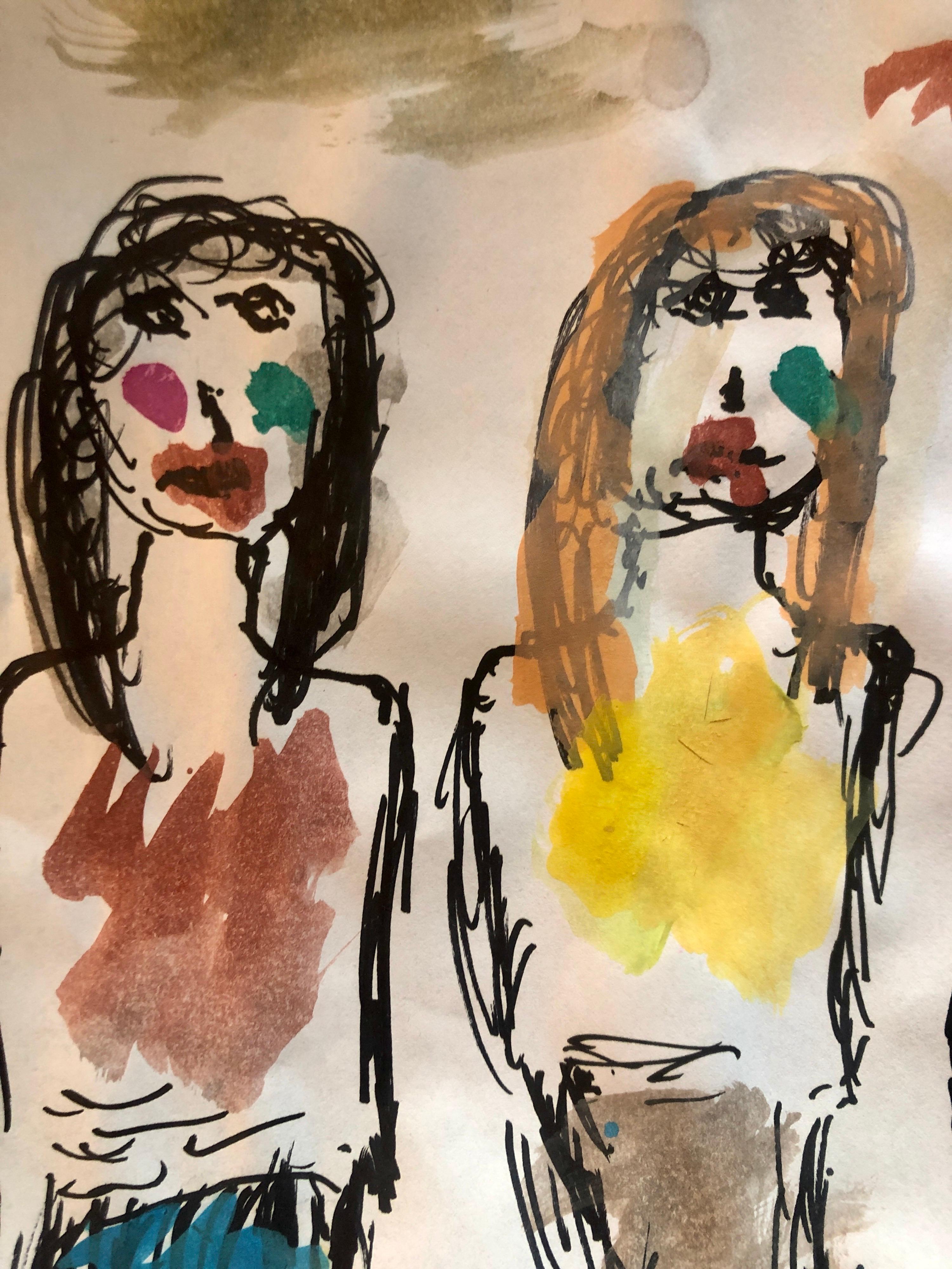 Caras pintadas, Greenwich Village Nueva York. Poesía, basada en letras de poemas o canciones.
Cuadro en acuarela firmado a mano por Peter Emanuel Goldman. 
El legendario autor cinematográfico franco-americano, Son acuarelas de reciente producción