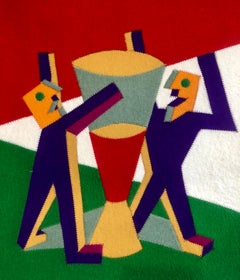 Arazzo d'arte futurista Fortunato Depero in feltro di lana italiano fatto a mano