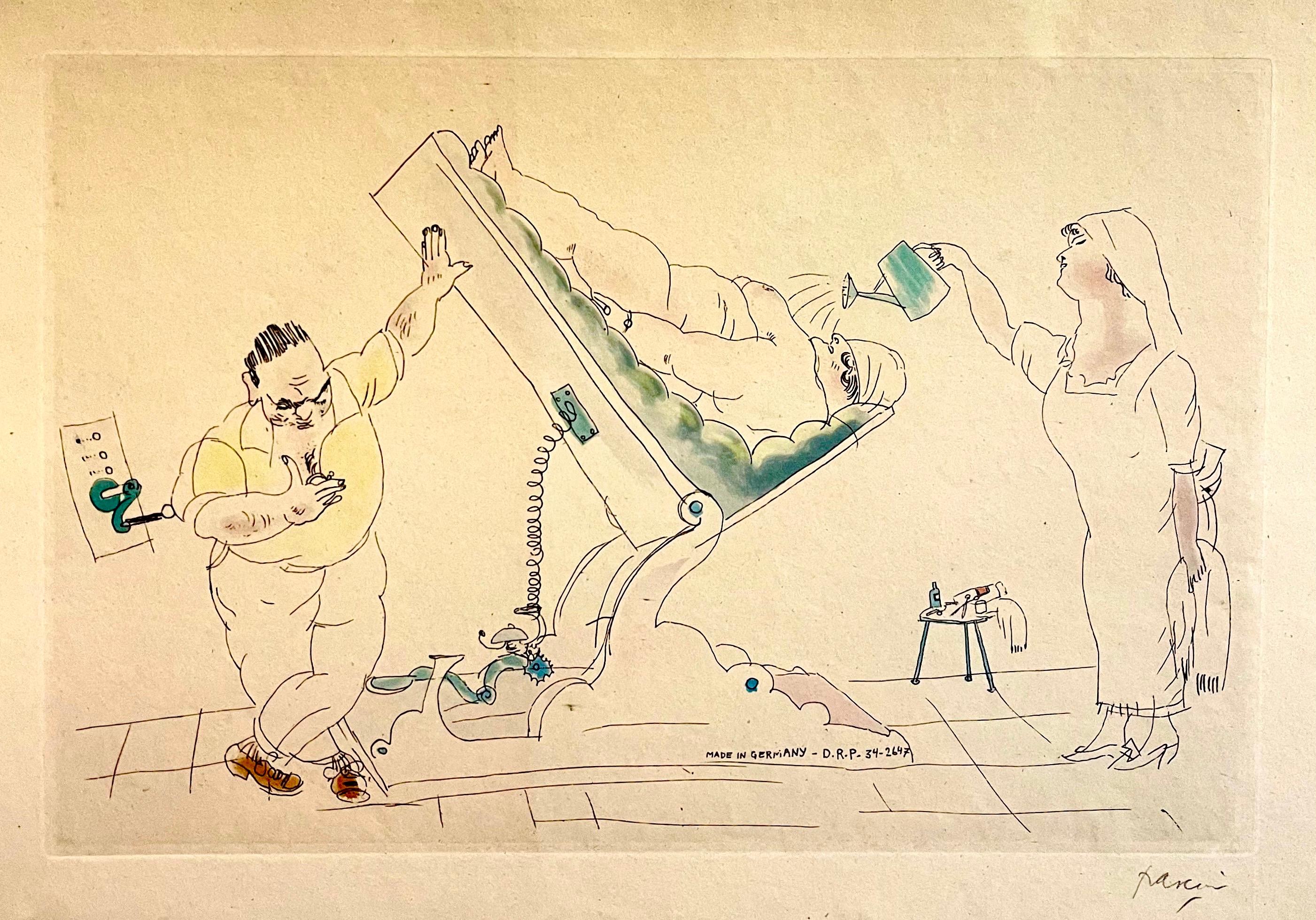 Grabado al aguafuerte con acuarela a mano Jules Pascin Firmado a lápiz
