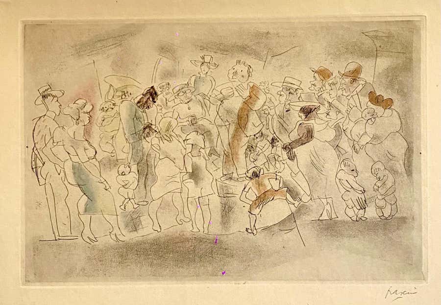 Etching with Hand Watercolor Painting Jules Pascin Pencil Signed