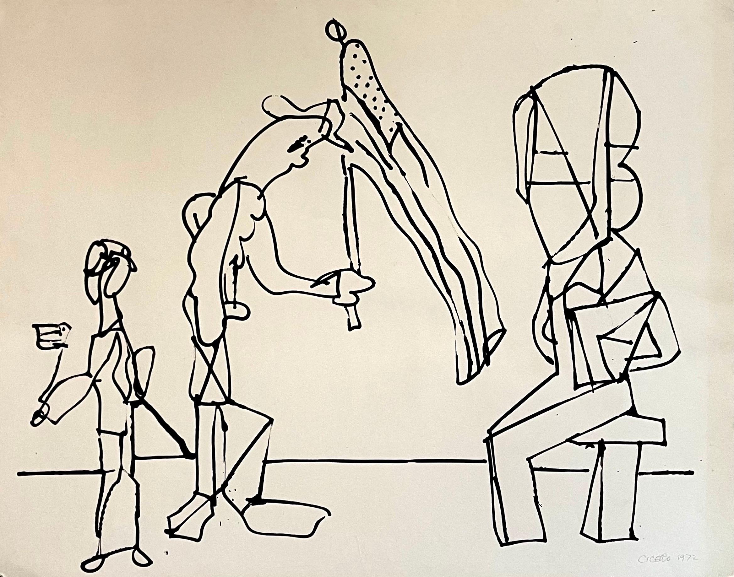 Abstrakt-expressionistische Zeichnung der New Yorker Schule, Aquarellgemälde Carmen Cicero