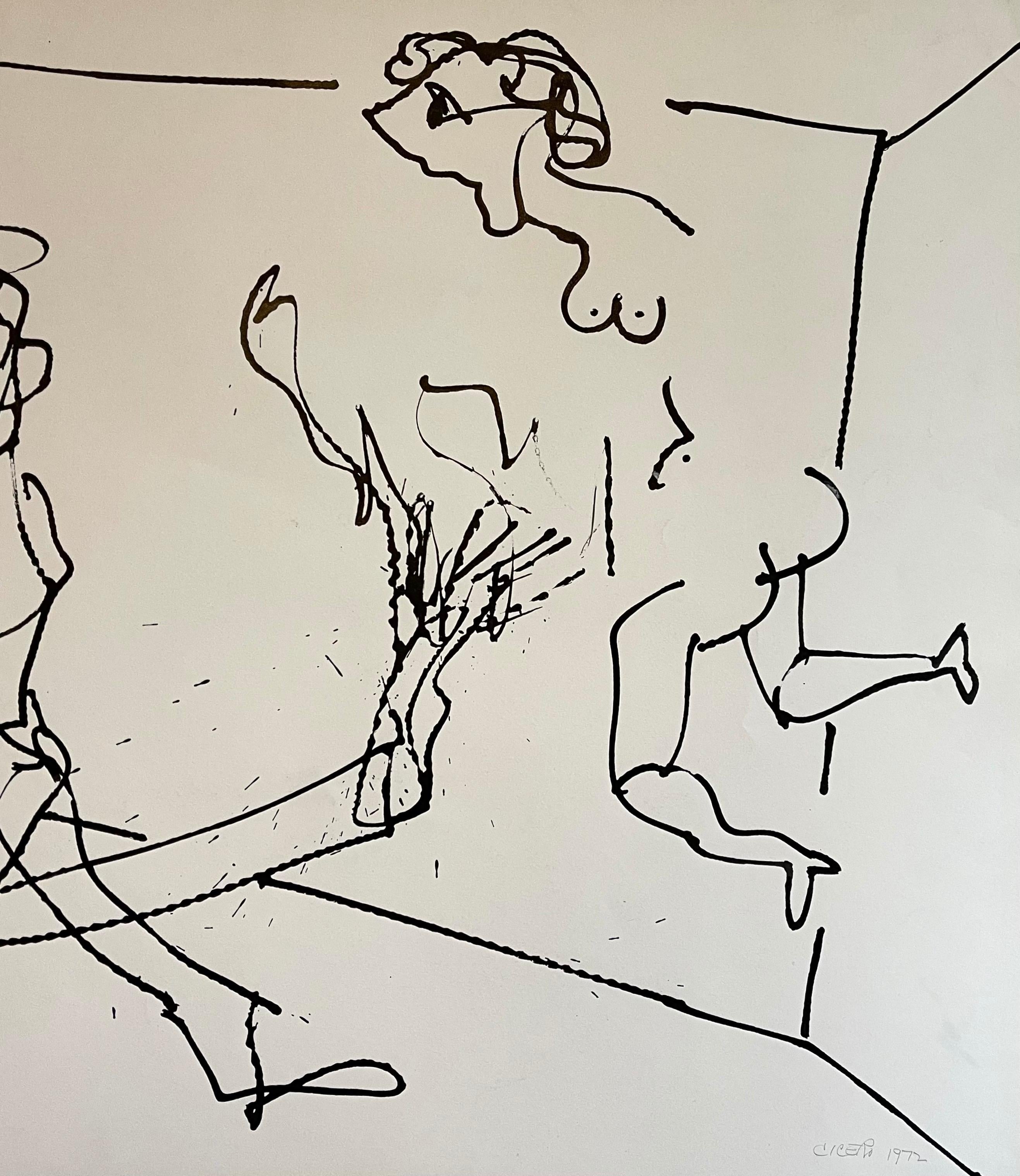 Aquarelle d'un dessin expressionniste abstrait de Carmen Cicero de l'école de New York en vente 1