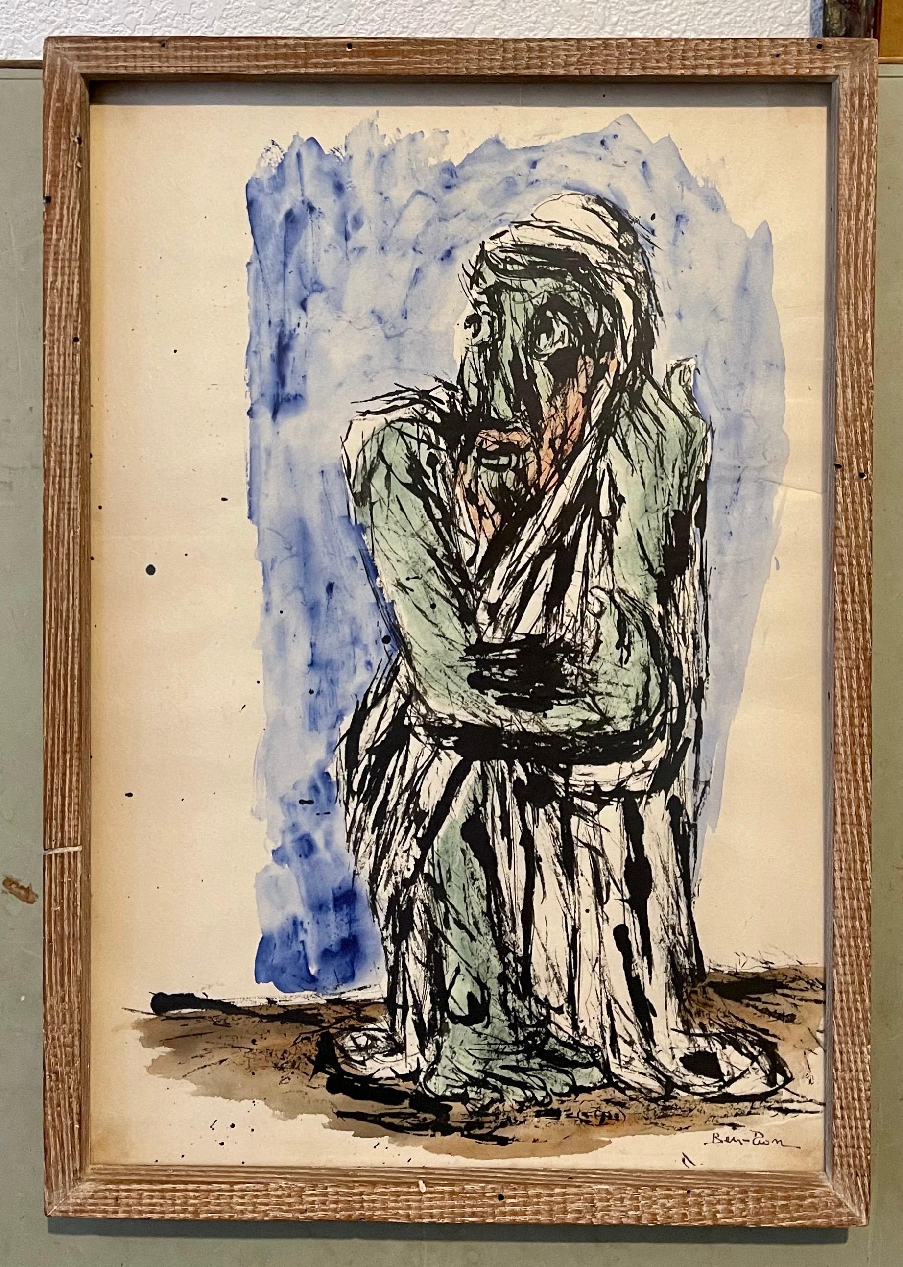 Abstract Expressionist Rabbi Watercolor Painting Jewish American Modernist WPA For Sale 1