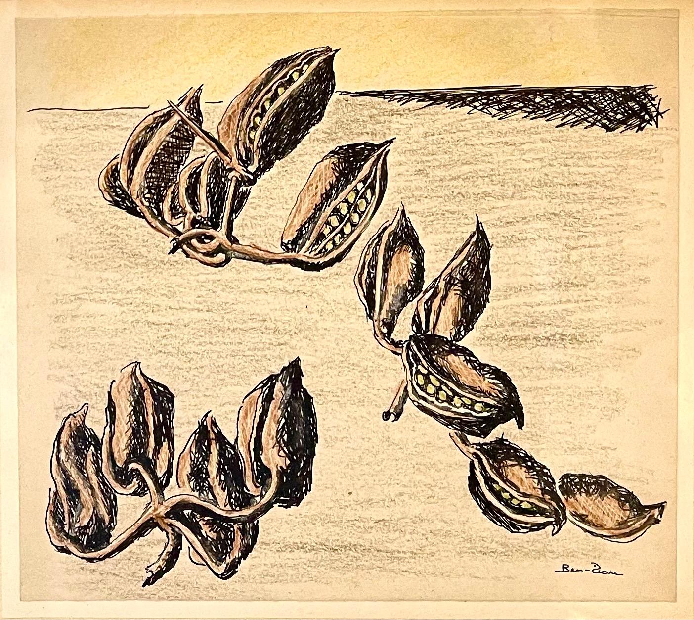 Disegno espressionista a inchiostro, pastello e pastello Ebreo Americano Modernista Ben Zion WPA - Art di Ben-Zion Weinman
