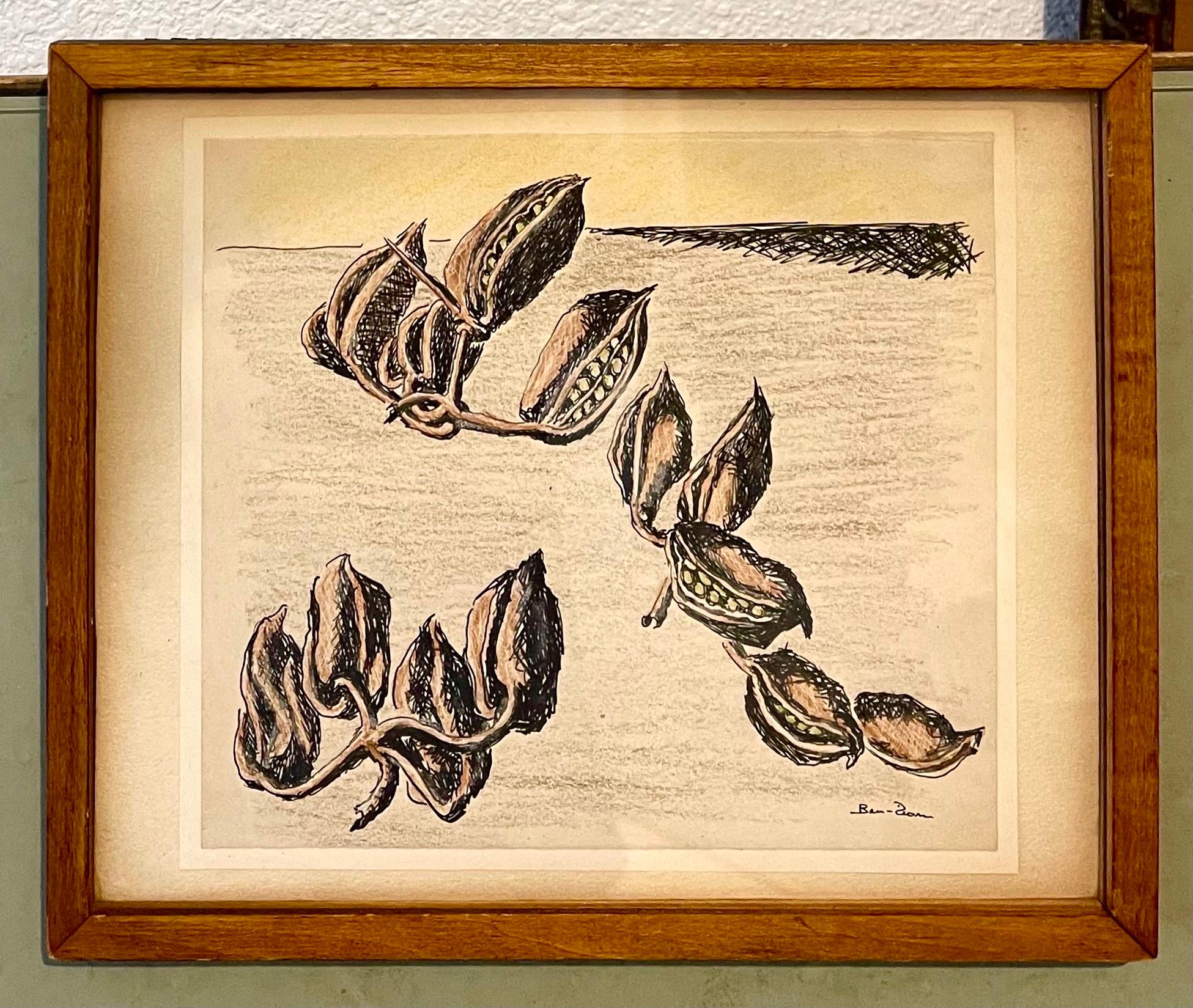 Disegno espressionista a inchiostro, pastello e pastello Ebreo Americano Modernista Ben Zion WPA in vendita 1