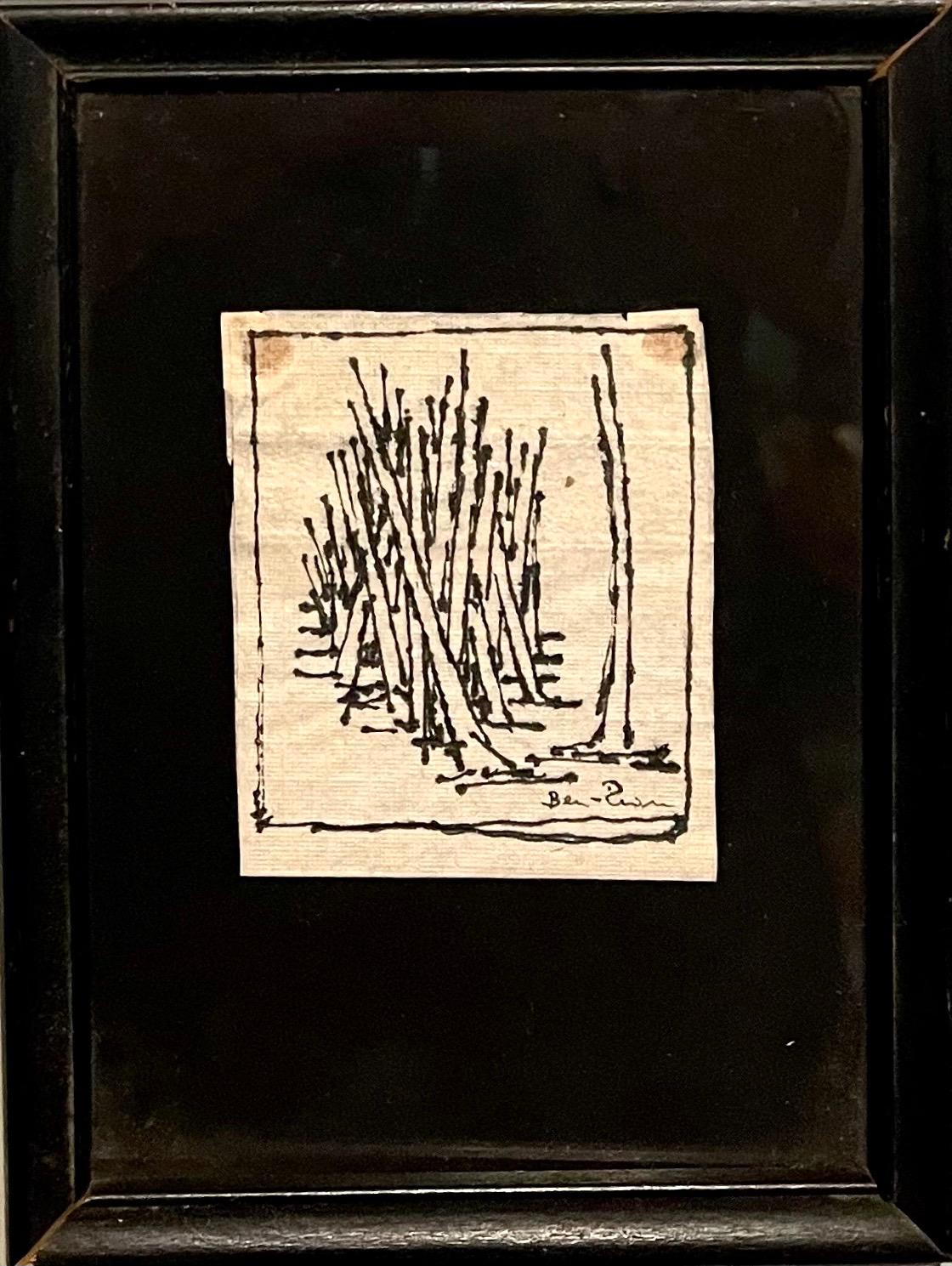 Disegno espressionista in miniatura di gambi di grano Modernista americano Ben Zion WPA