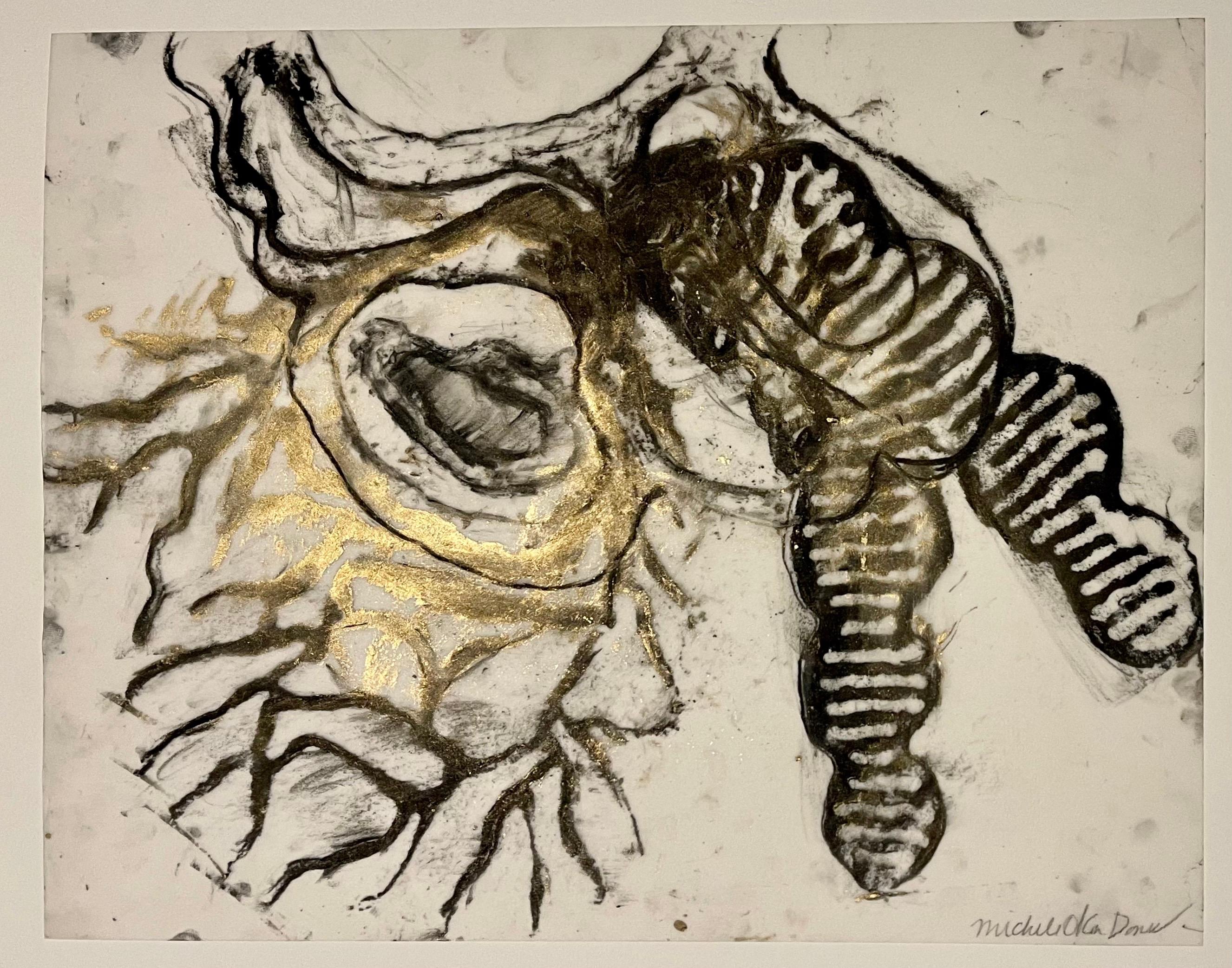 Original Zeichnung, Gemälde, Abstrakte Biomorphe Kunst, Blattgold, Michele Oka Doner im Angebot 1