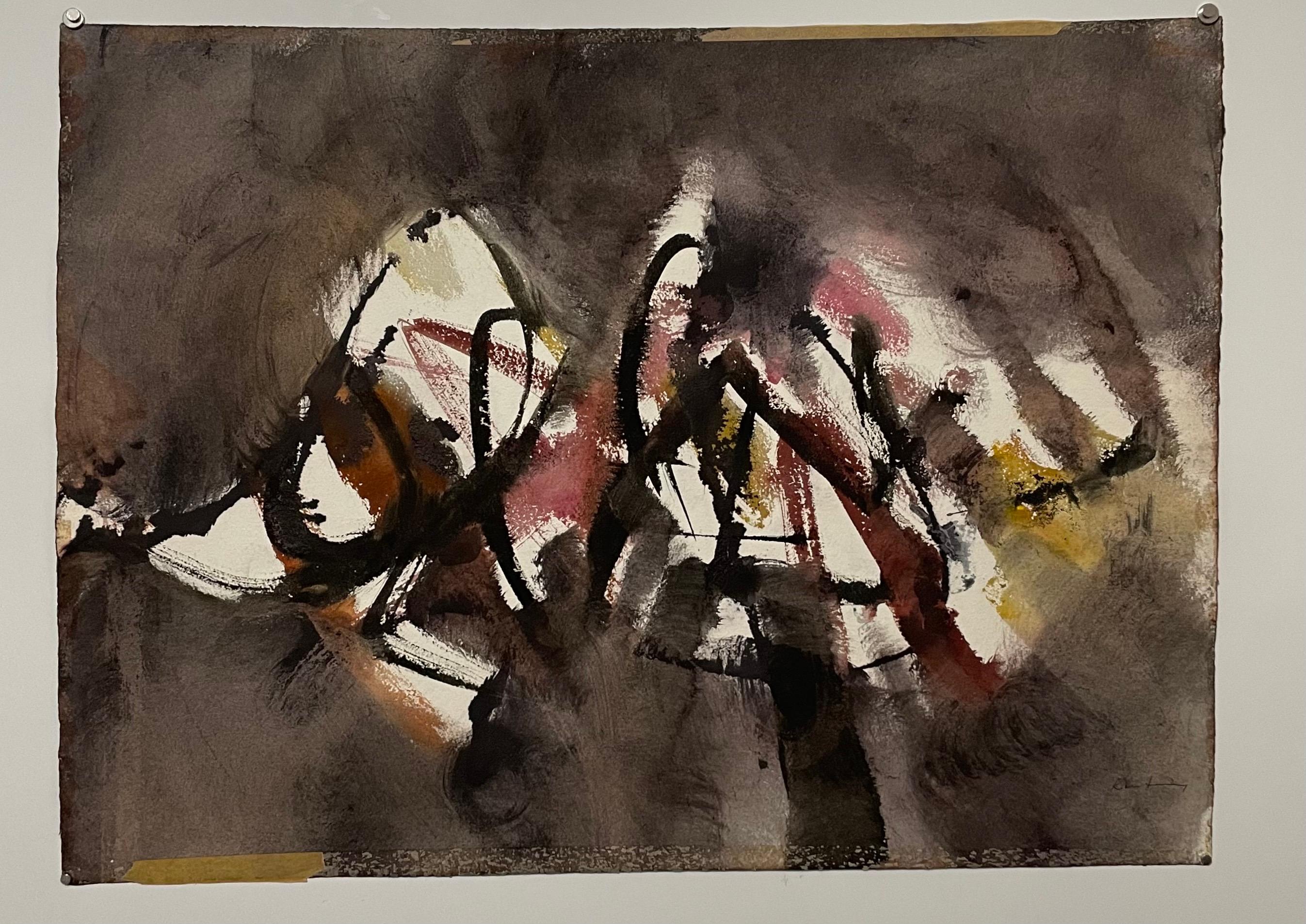 Modernist Abstract Expressionist Watercolor Painting Bauhaus Weimar Artist - Black Abstract Drawing by Pawel Kontny