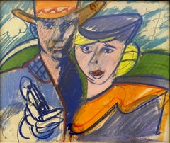 Cuban Artist Pastel Drawing African American Emilio Cruz Bonnie & Clyde Painting