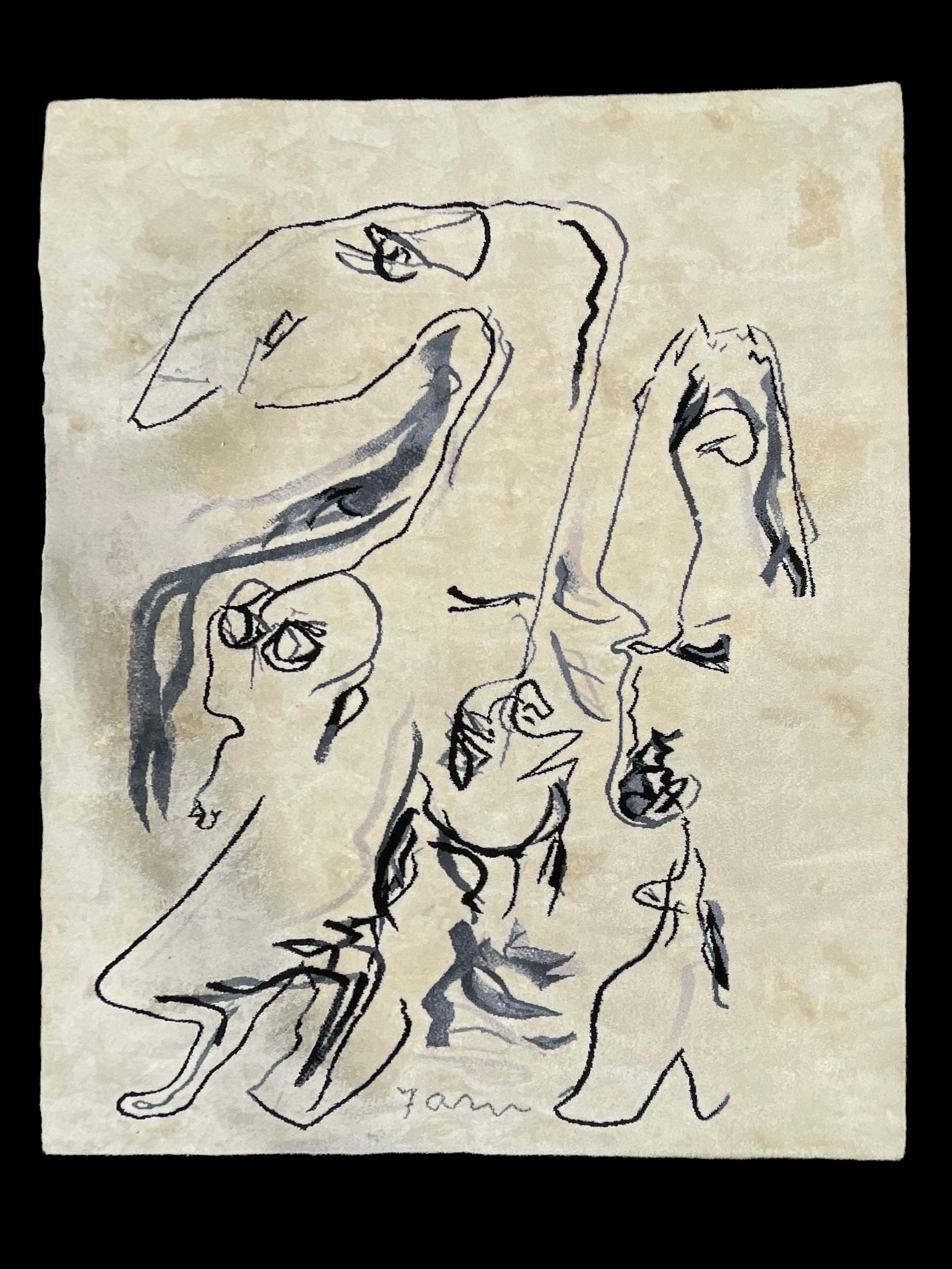 Tapis d'art abstrait scandinave en laine Asger, Jorn Artiste Cobra Danemark - Beige Abstract Sculpture par Asger Jorn