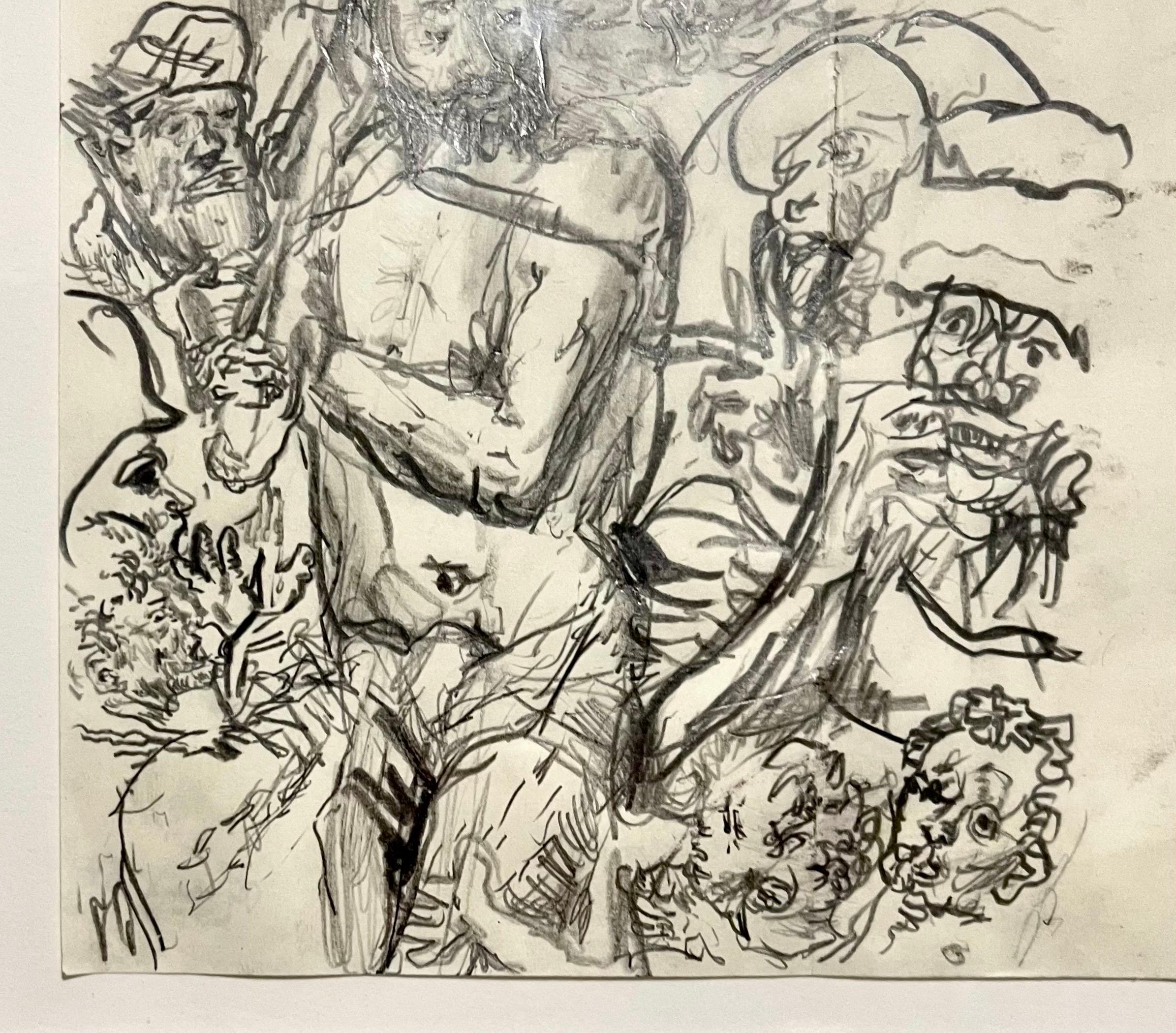Deutscher neoexpressionistischer Farbstiftzeichnung Erwin Pfrang im Angebot 2