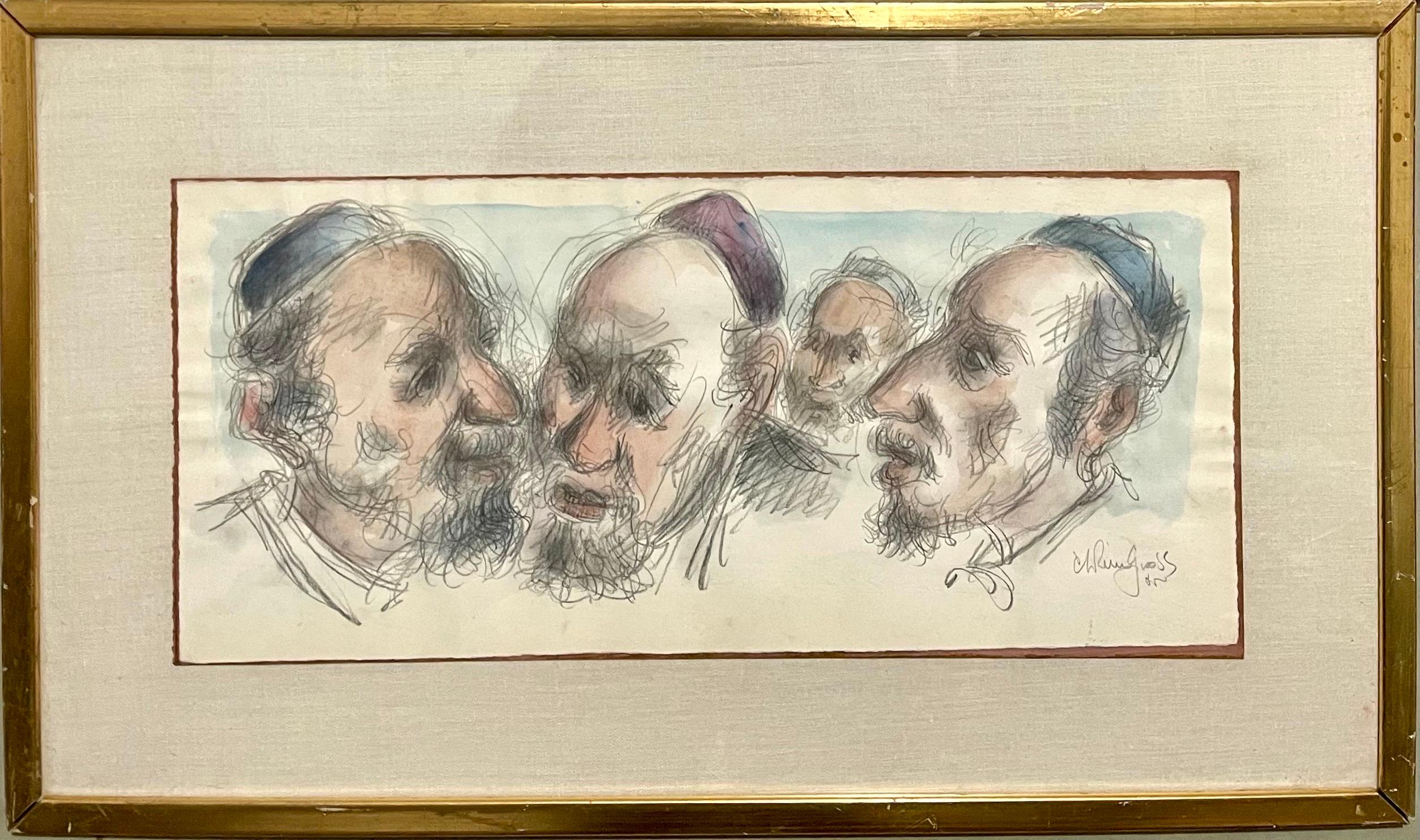 Chaim Gross (American, 1904-1991) 
Watercolor painting
Rabbinical Talmudic Discussion
Hand signed 
17 x 29 framed, paper 10 x 22



Chaim Gross (March 17, 1904 – May 5, 1991) was an American modernist sculptor and educator.
Gross was born to a