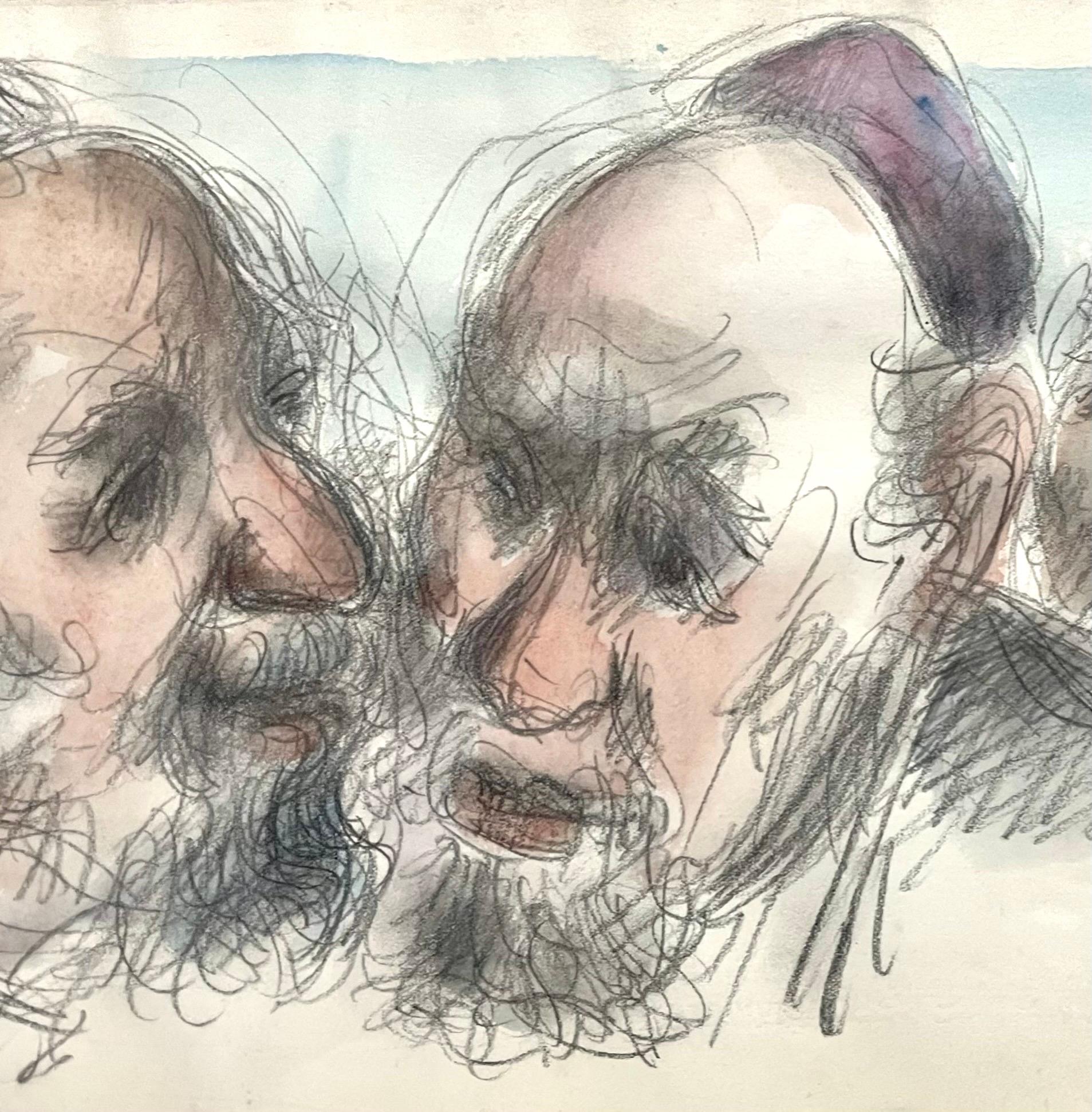 Chaim Gross Mid Century Mod Judaica Jewish Watercolor Painting Rabbis WPA Artist For Sale 6