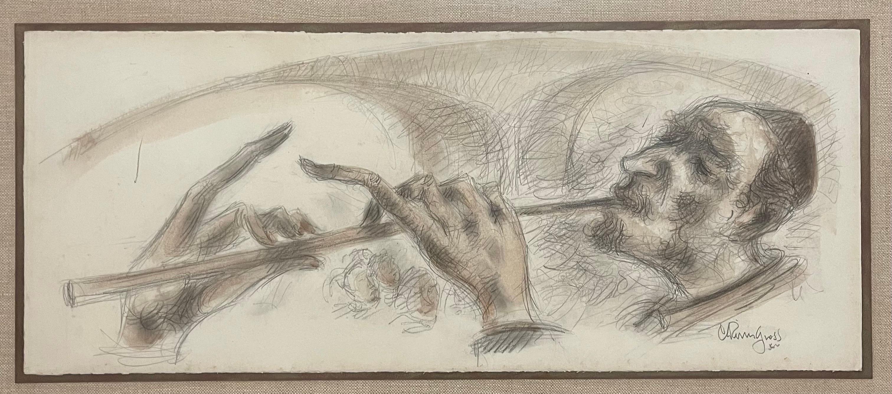 Chaim Gross Judaica Pittura ad acquerello ebraica Rabbi Musica klezmer Artista WPA in vendita 4