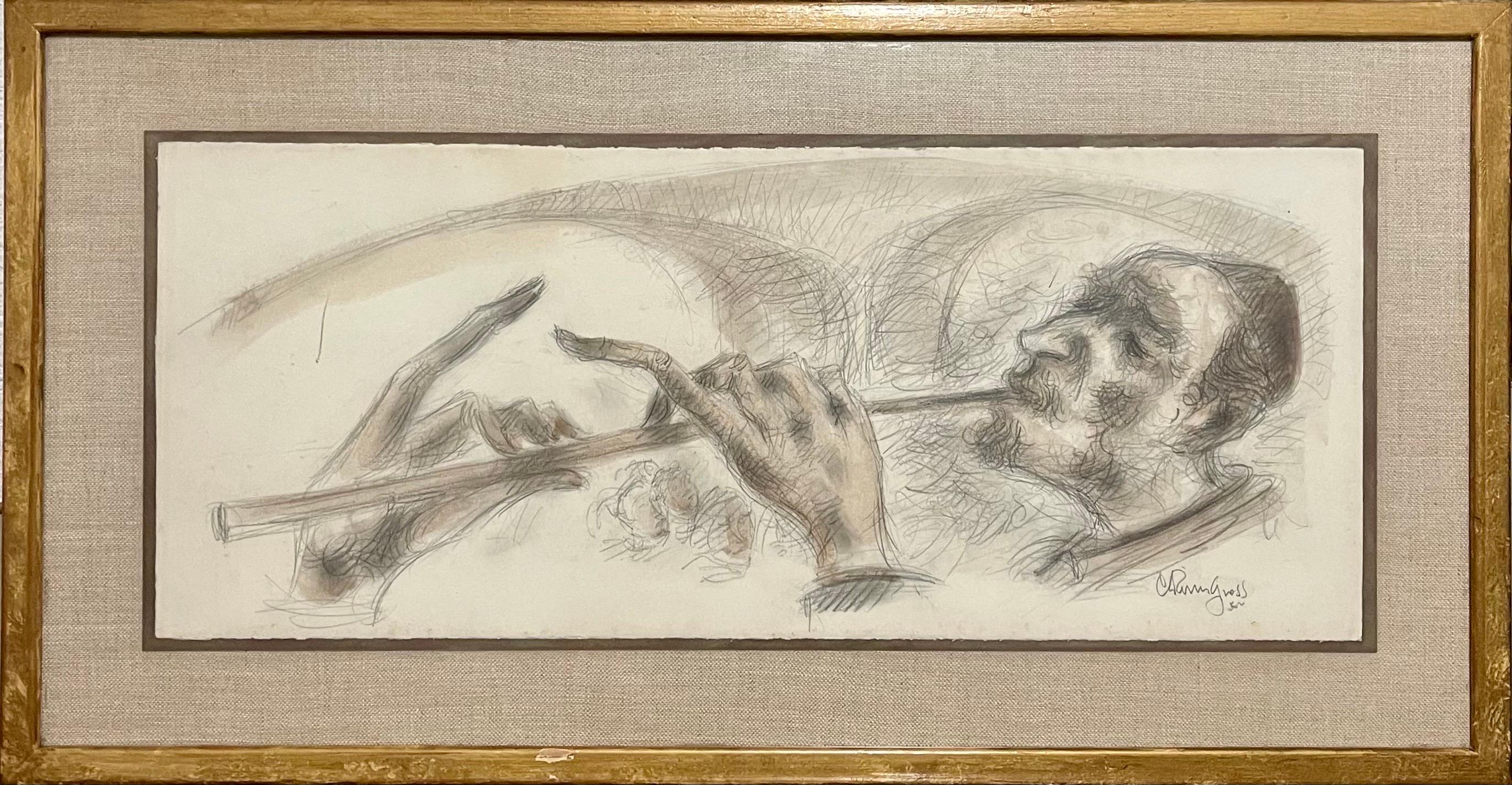 Chaim Gross Judaica Pittura ad acquerello ebraica Rabbi Musica klezmer Artista WPA in vendita 5