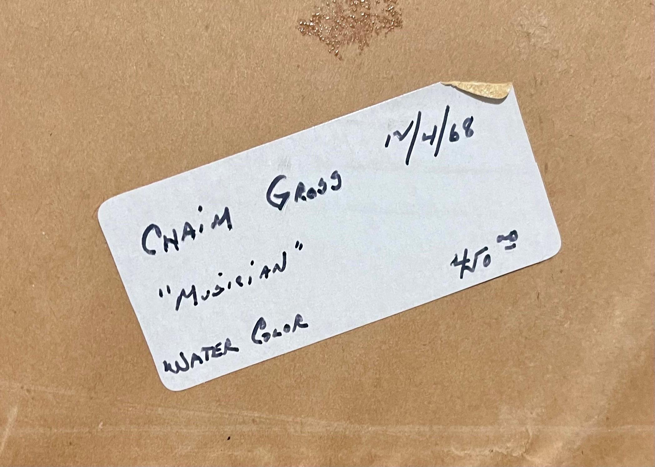 Chaim Gross Judaica Pittura ad acquerello ebraica Rabbi Musica klezmer Artista WPA in vendita 7