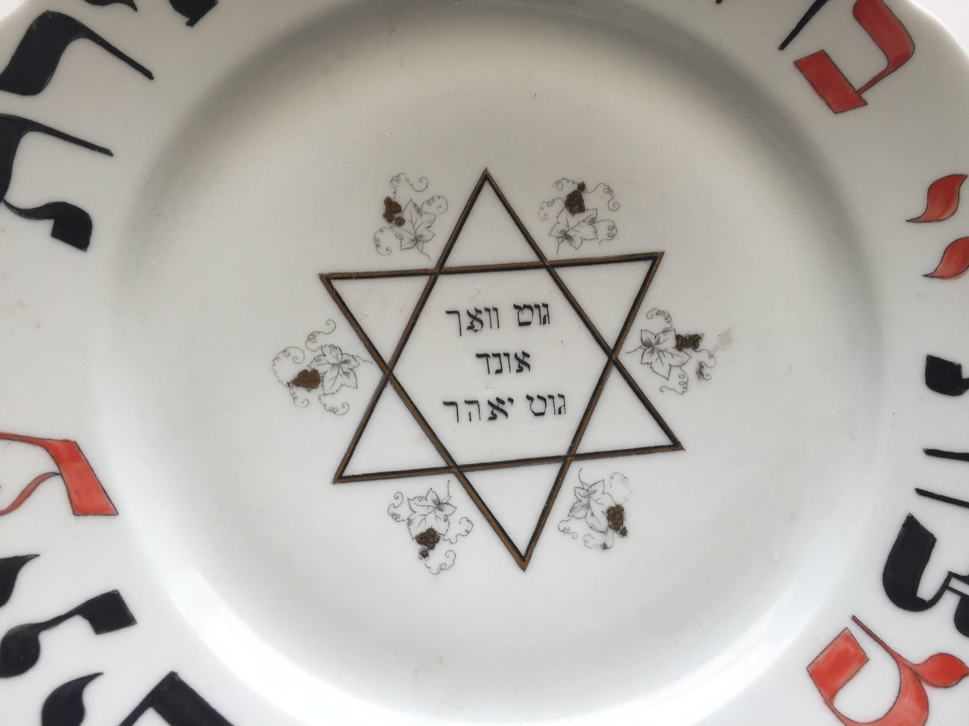 Rare European 19C Judaica Havdalah Hebrew Plate - Folk Art Art by Unknown