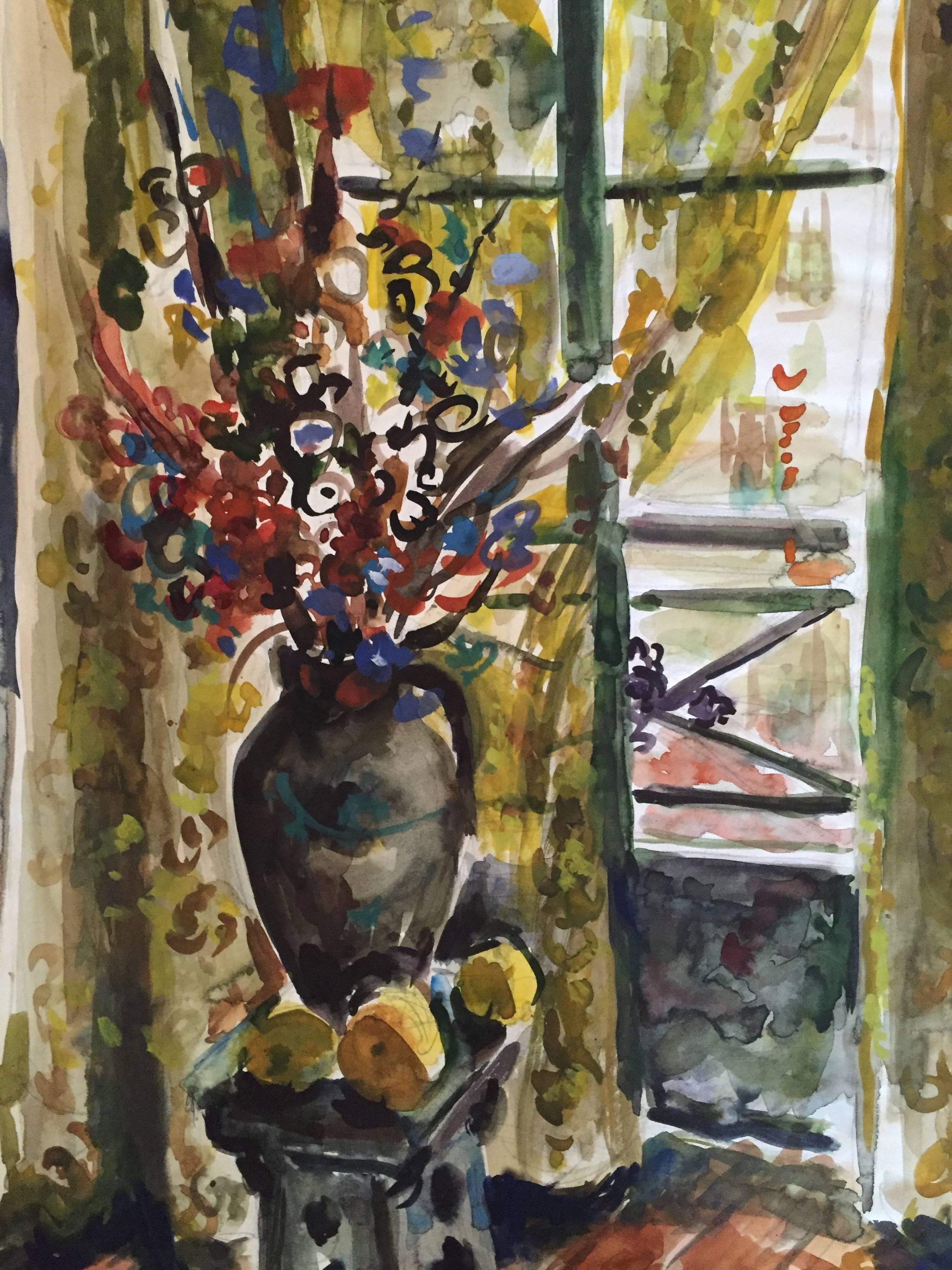 Bouquet de fleurs intérieur - Marron Interior Art par Katherine Librowicz