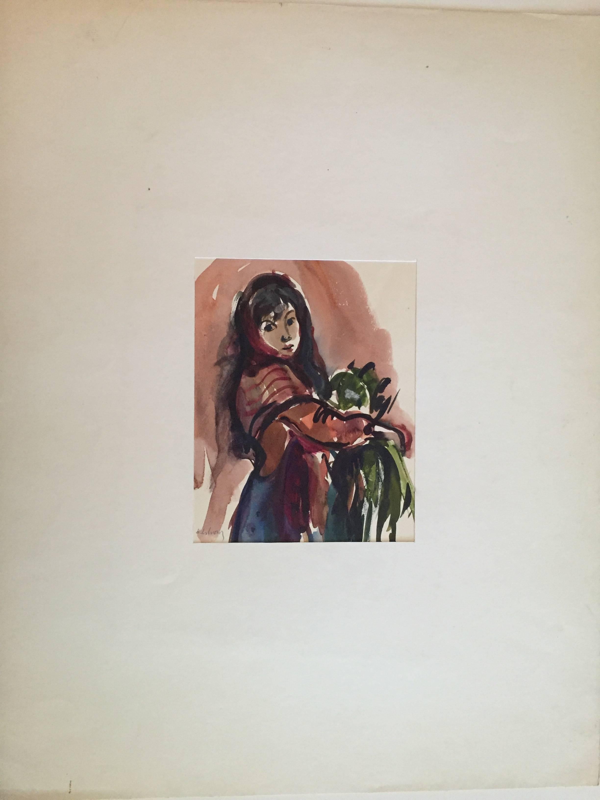 Women with Parrot on Arm - Art by Katherine Librowicz