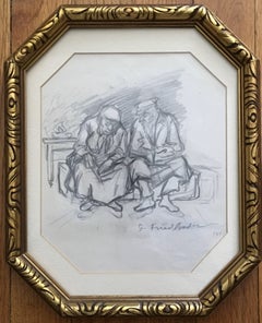 RARE WPA ARTIST ISAAC FRIEDLANDER Judaica Drawing 1946