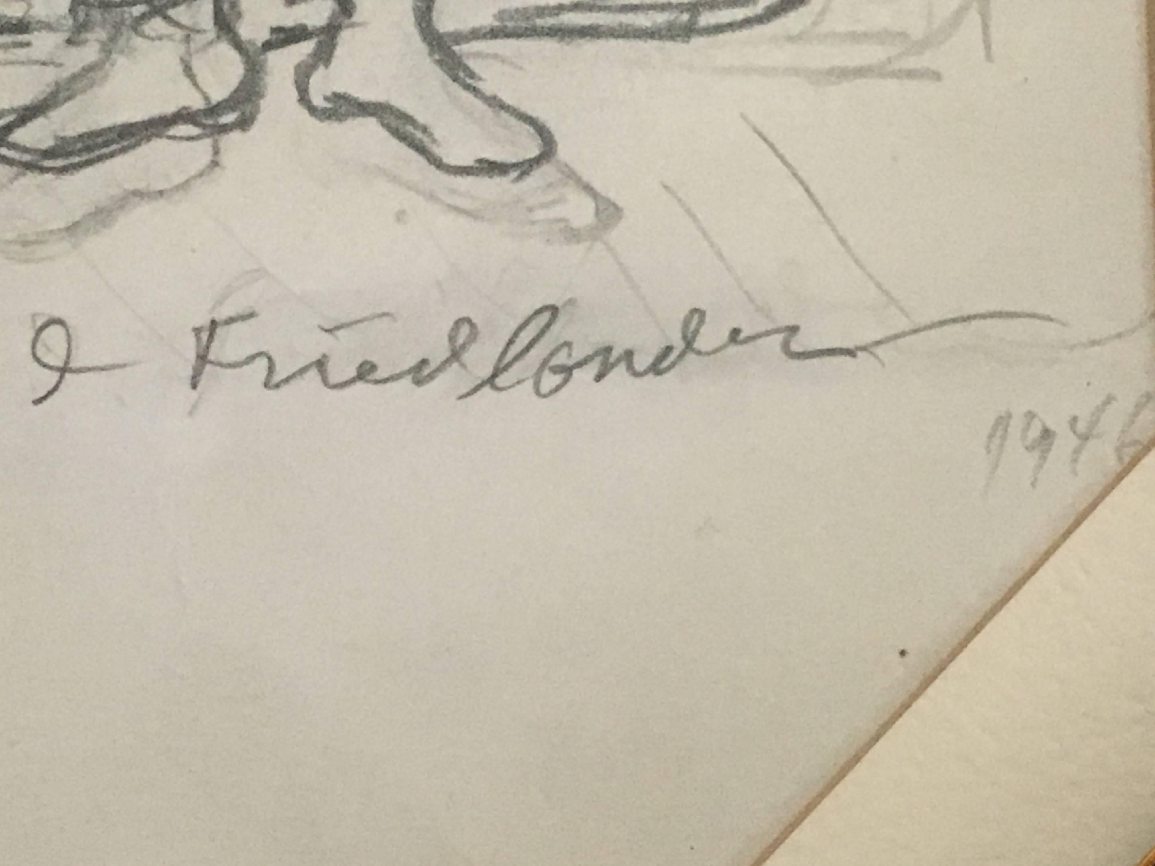 RARE ARTISTE WPA ISAAC FRIEDLANDER Dessin Judaïque 1946 - Art de Isaac Friedlander