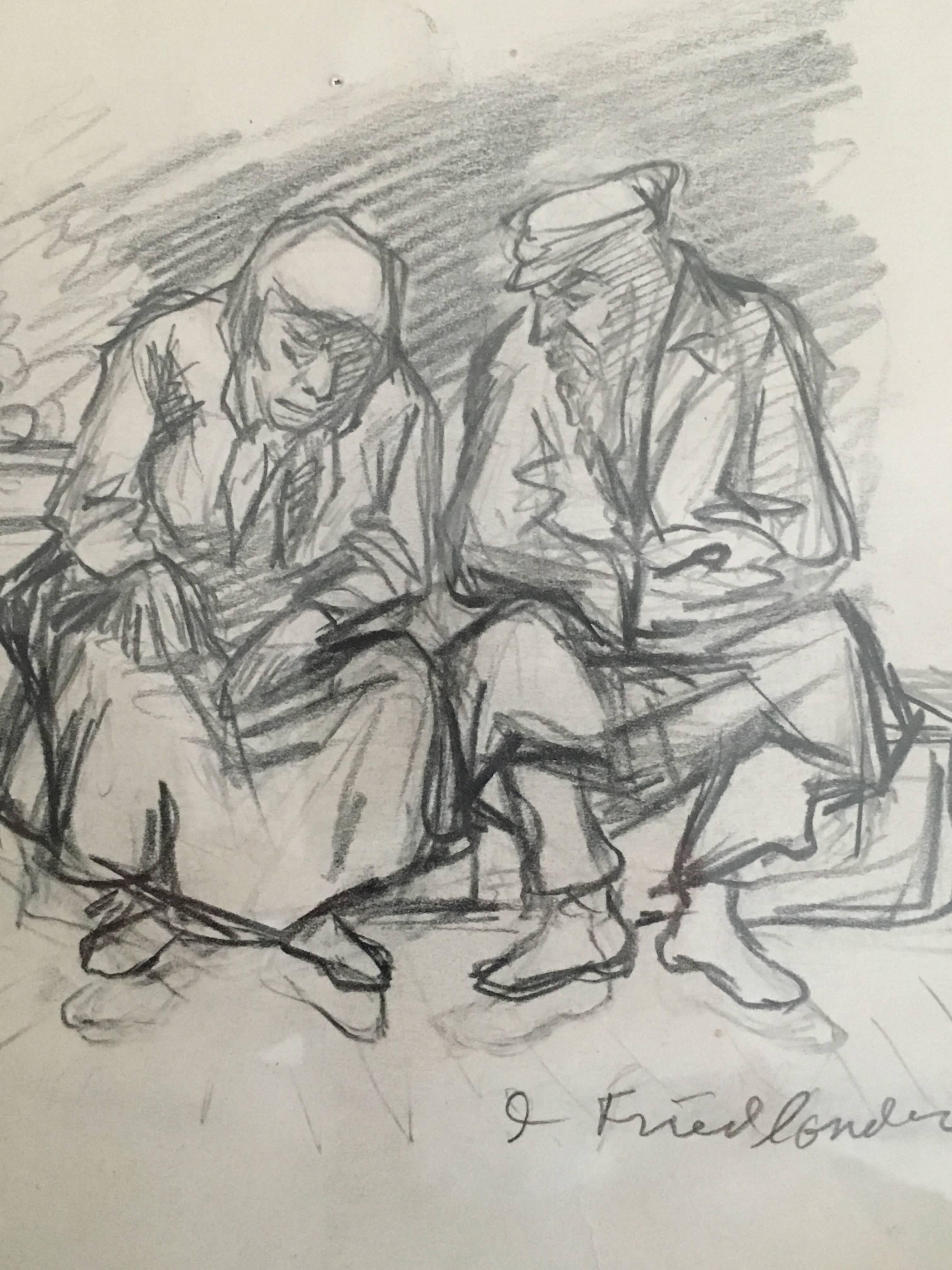 RARE ARTISTE WPA ISAAC FRIEDLANDER Dessin Judaïque 1946 - Réalisme américain Art par Isaac Friedlander