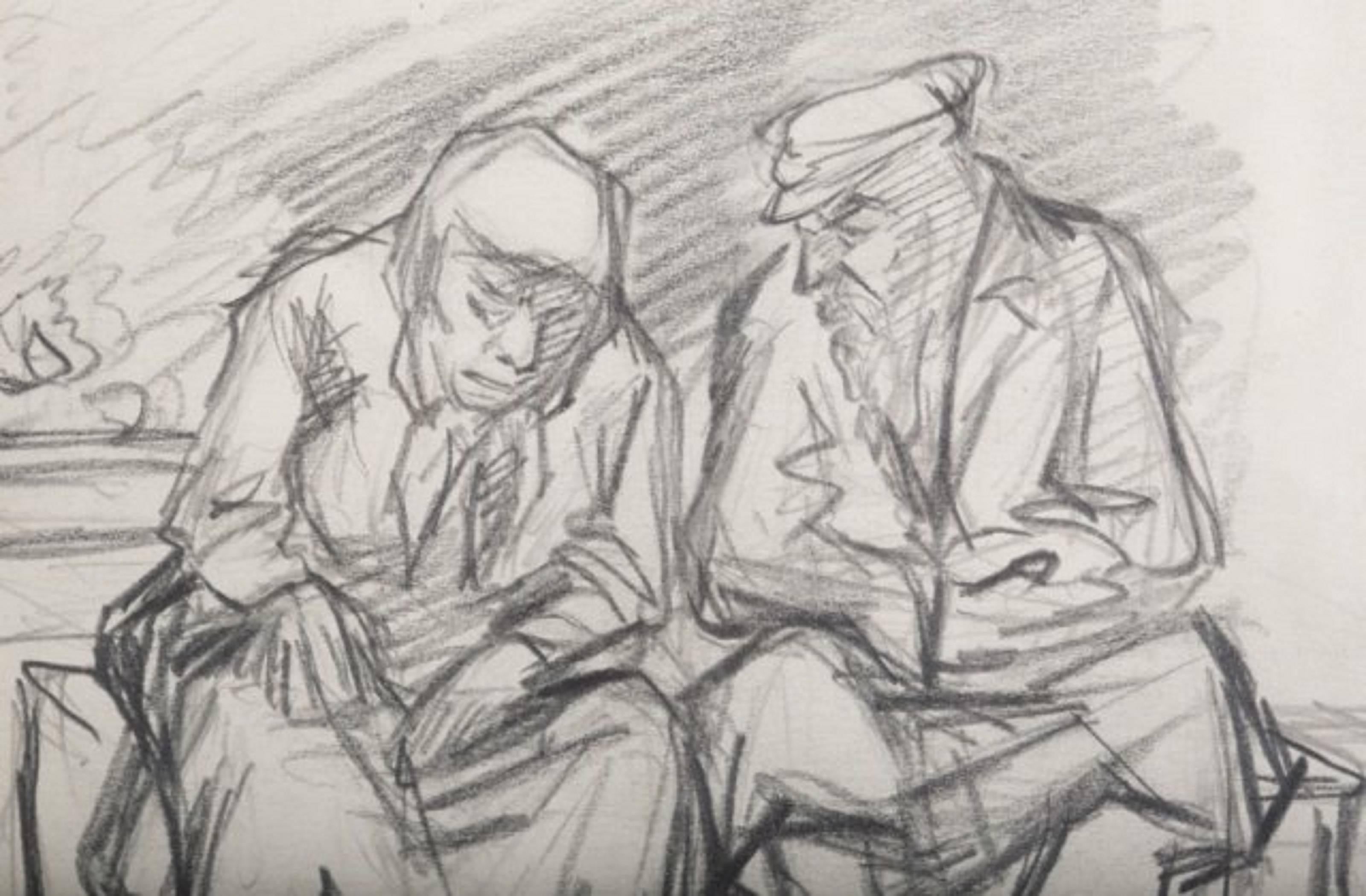 RARE ARTISTE WPA ISAAC FRIEDLANDER Dessin Judaïque 1946 - Gris Figurative Art par Isaac Friedlander