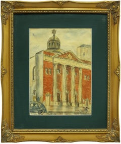 1930er Tremont Temple, Judaica Aquarell, Bronx New York City