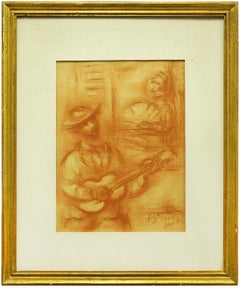 Serenata, 1932 Siviglia, Spagna Disegno in seppia Ecole D'Paris, WPA, artista Bezalel