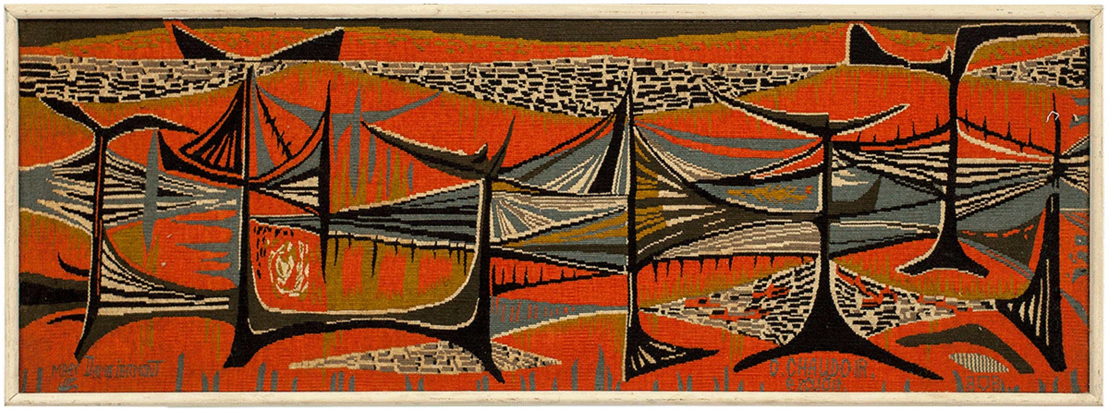 Mid Century Modern Handmade Wool Belgian Art Aubusson Tapestry Mary Dambiermont