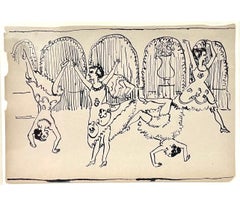 Original German Expressionist Drawing Ernst Ludwig Kirchner Women Dancing