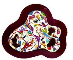 Italian Surrealist Colorful Metal Enamel Plaque Painting Wall Hanging Art Luigi