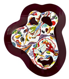 Italian Surrealist Colorful Metal Enamel Plaque Painting Wall Hanging Art Luigi