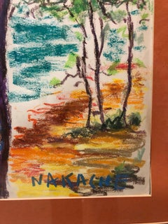 Algerian French Vibrant Colorful Expressionist Beach Scene Oil Pastel Drawing