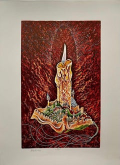 Large Surrealist Baruch Nachshon Kabbalah Art Judaica Lithograph Israeli Art