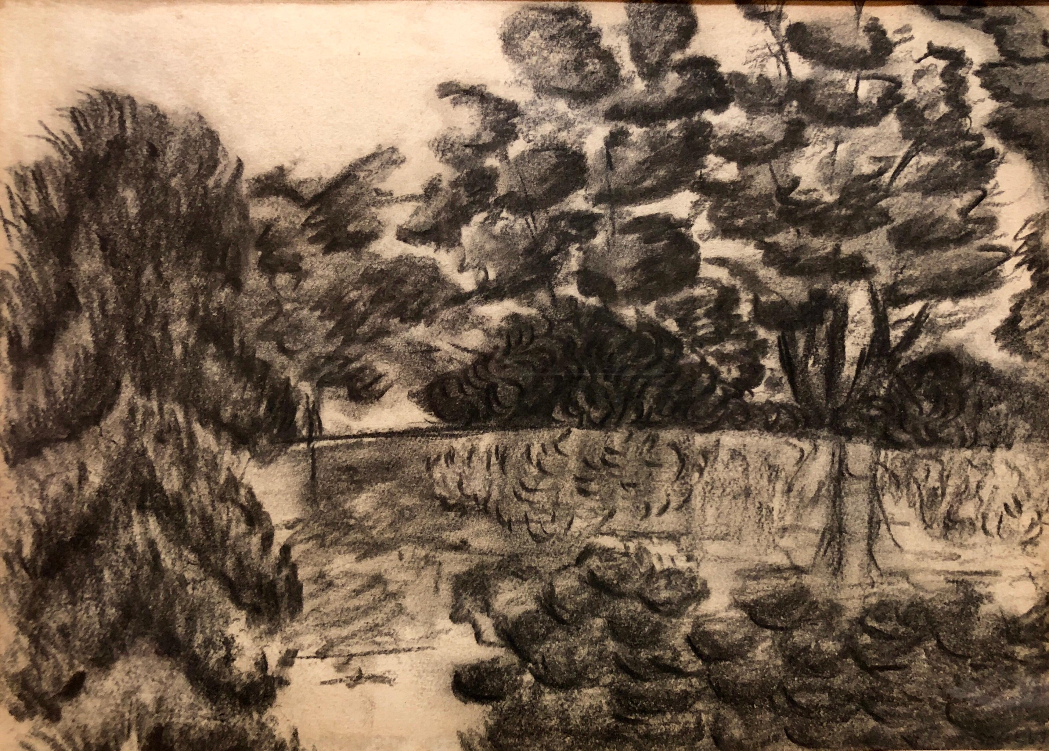 Disegno a matita di un ebreo polacco contemporaneo: paesaggio modernista