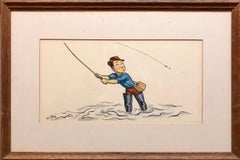 Verspielte Angel-Illustration, Cartoon, 1938, Mt. Tremblant Ski Lodge, William Steig