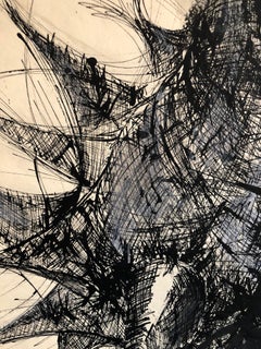 Large Ink Drawing Abstract Expressionist Rooster Woman Artist Judith Brown