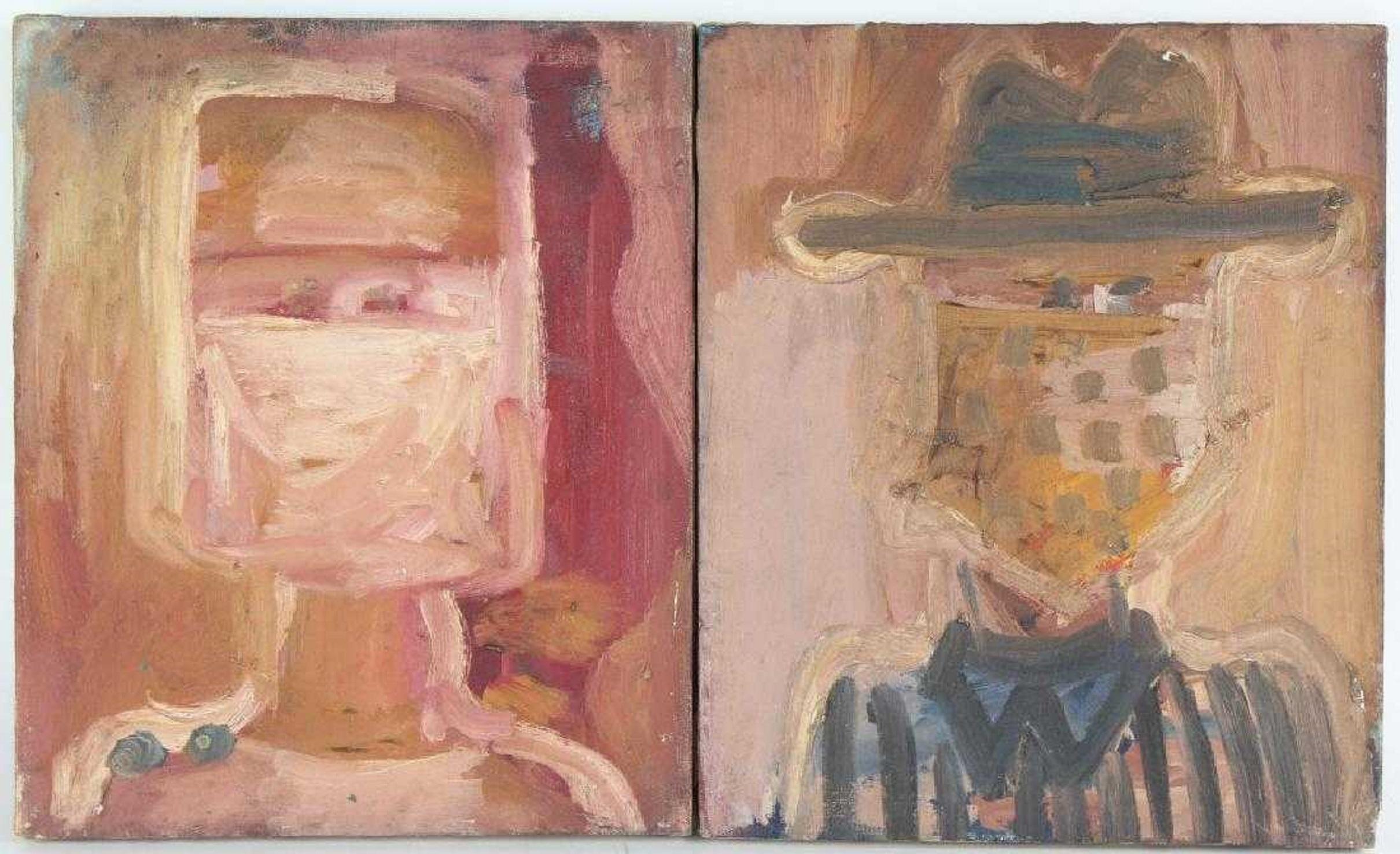 Abstract Expressionist Pop Art Oil Painting Cowboy Figure Portrait NYC 1 of 2 1
