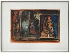 Self Portrait, Models Mixed Media Collage Painting Drawing Spanish American Art