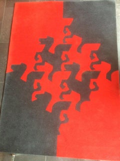 Dutch Artist MC Escher Limited Edition Colorful Wool Tapestry Art Rug Horses