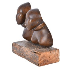Dutch Modernist Latin American Bronze Sculpture on Wood Base, Two Faces, Zitman