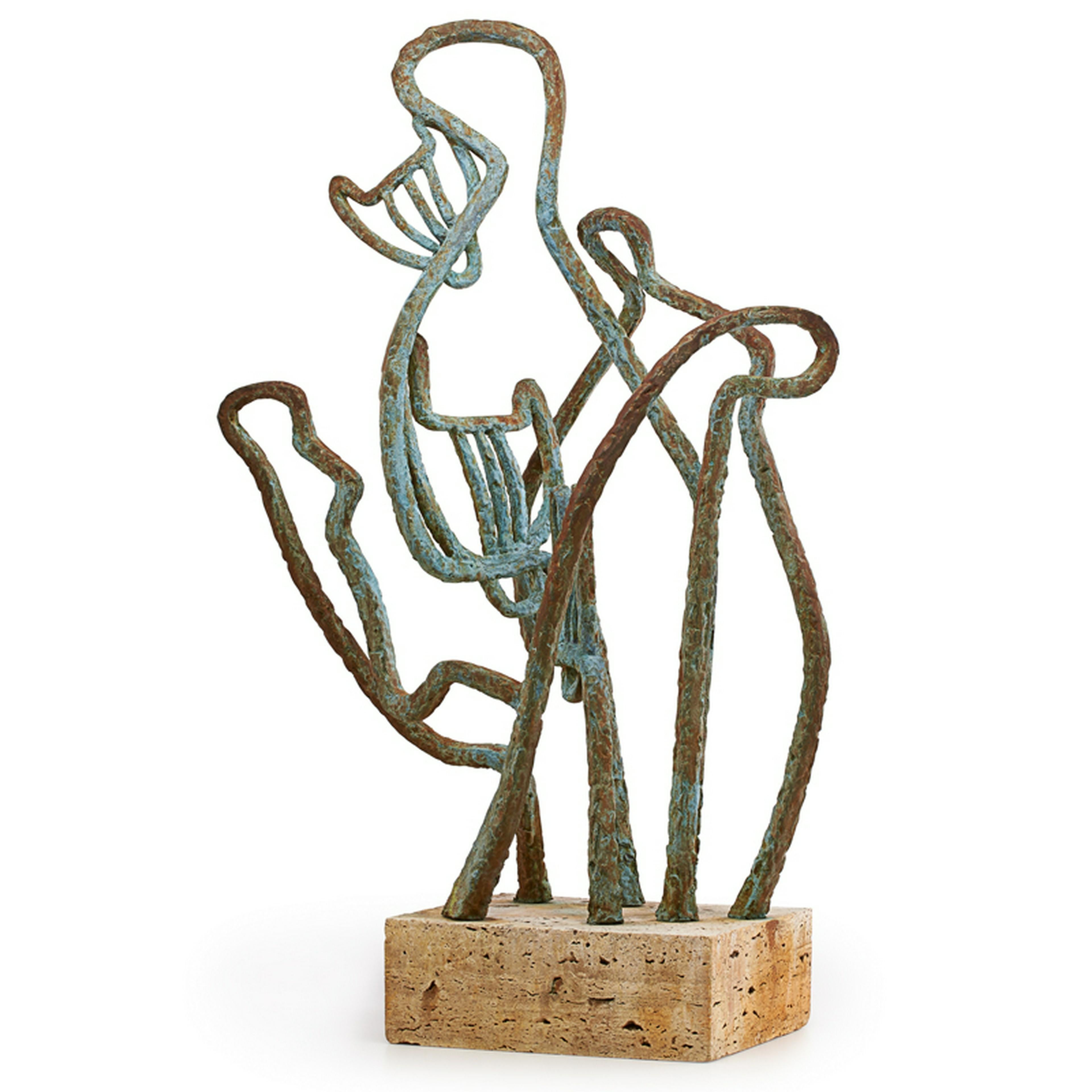 Marie Zoe Greene-Mercier Figurative Sculpture - Abstract Signed Cubist Bronze Sculpture "Cats" Chicago Bauhaus Woman Modernist  