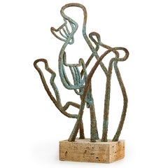 Vintage Abstract Signed Cubist Bronze Sculpture "Cats" Chicago Bauhaus Woman Modernist  
