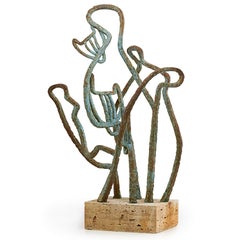 Abstract Signed Cubist Bronze Sculpture "Cats" Chicago Bauhaus Woman Modernist