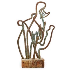 Scultura cubista astratta firmata in bronzo "Gatti" Chicago Bauhaus Donna Modernista