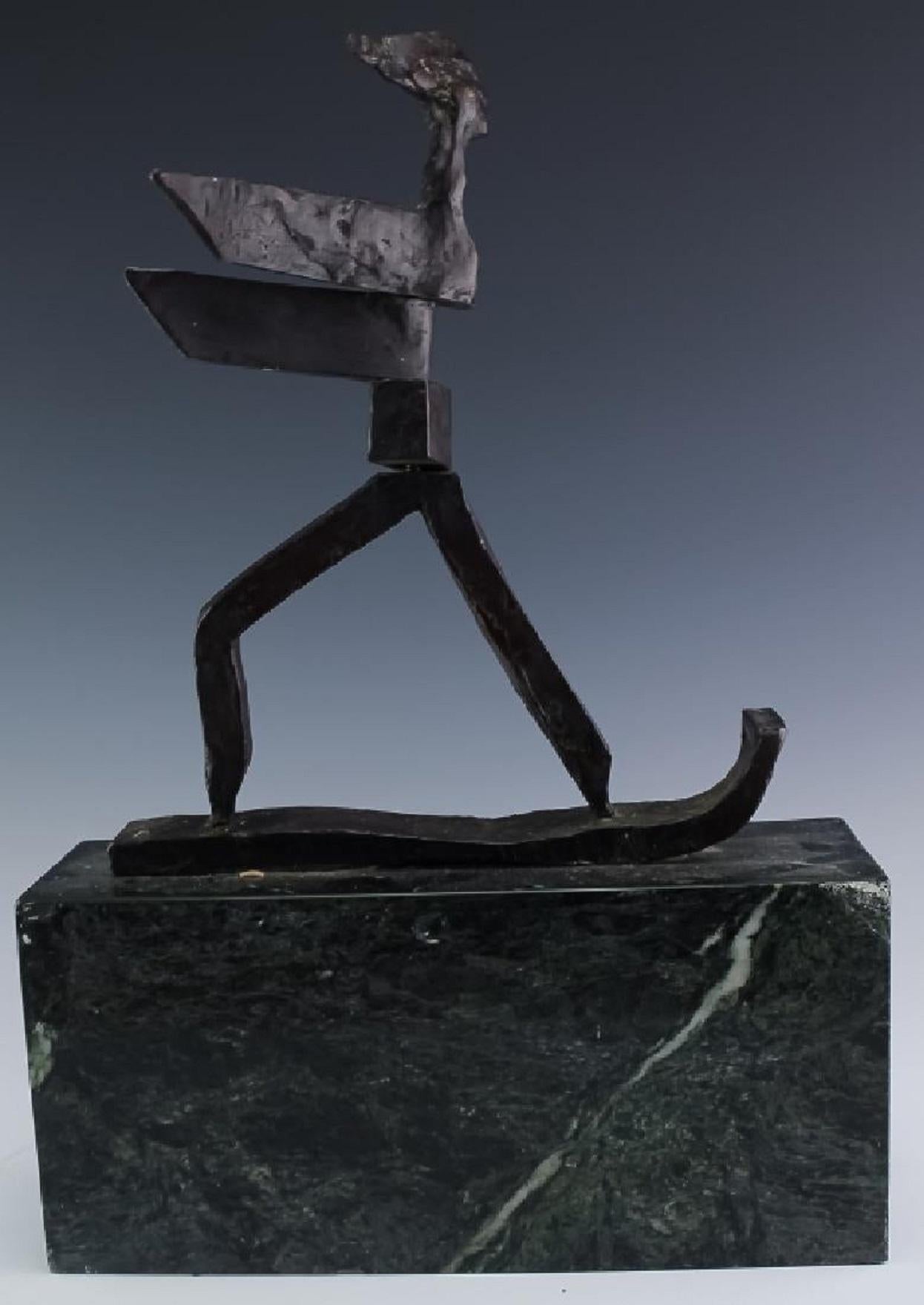Sculpture expressionniste cintique en bronze - Figure de skieur ou de surfeur moderniste en vente 1